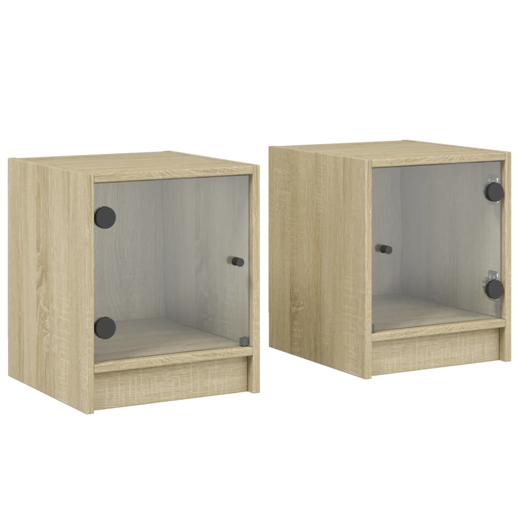 Tables de chevet et portes vitrées 2pcs chêne sonoma 35x37x42cm - XIOS