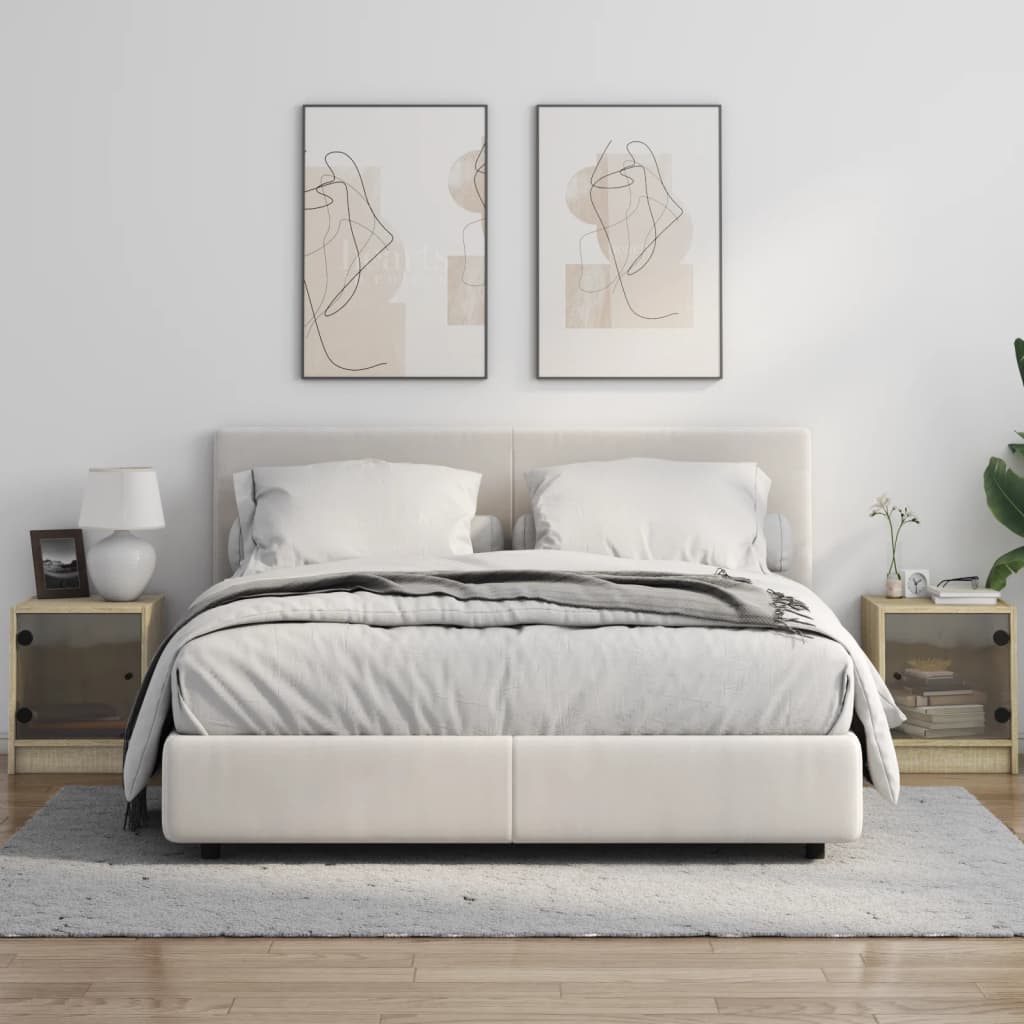 Tables de chevet et portes vitrées 2pcs chêne sonoma 35x37x42cm - XIOS