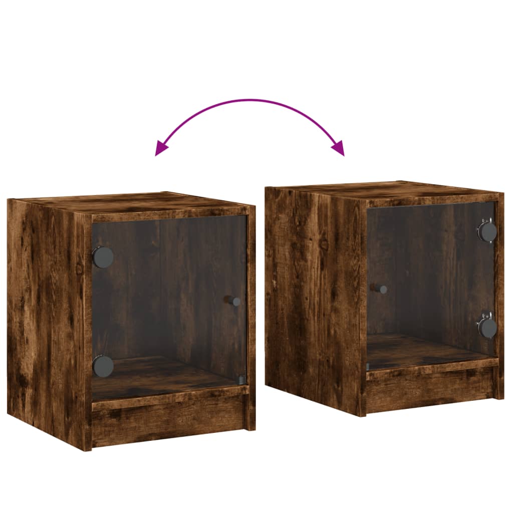 Table de chevet avec porte en verre chêne fumé 35x37x42 cm - XIOS