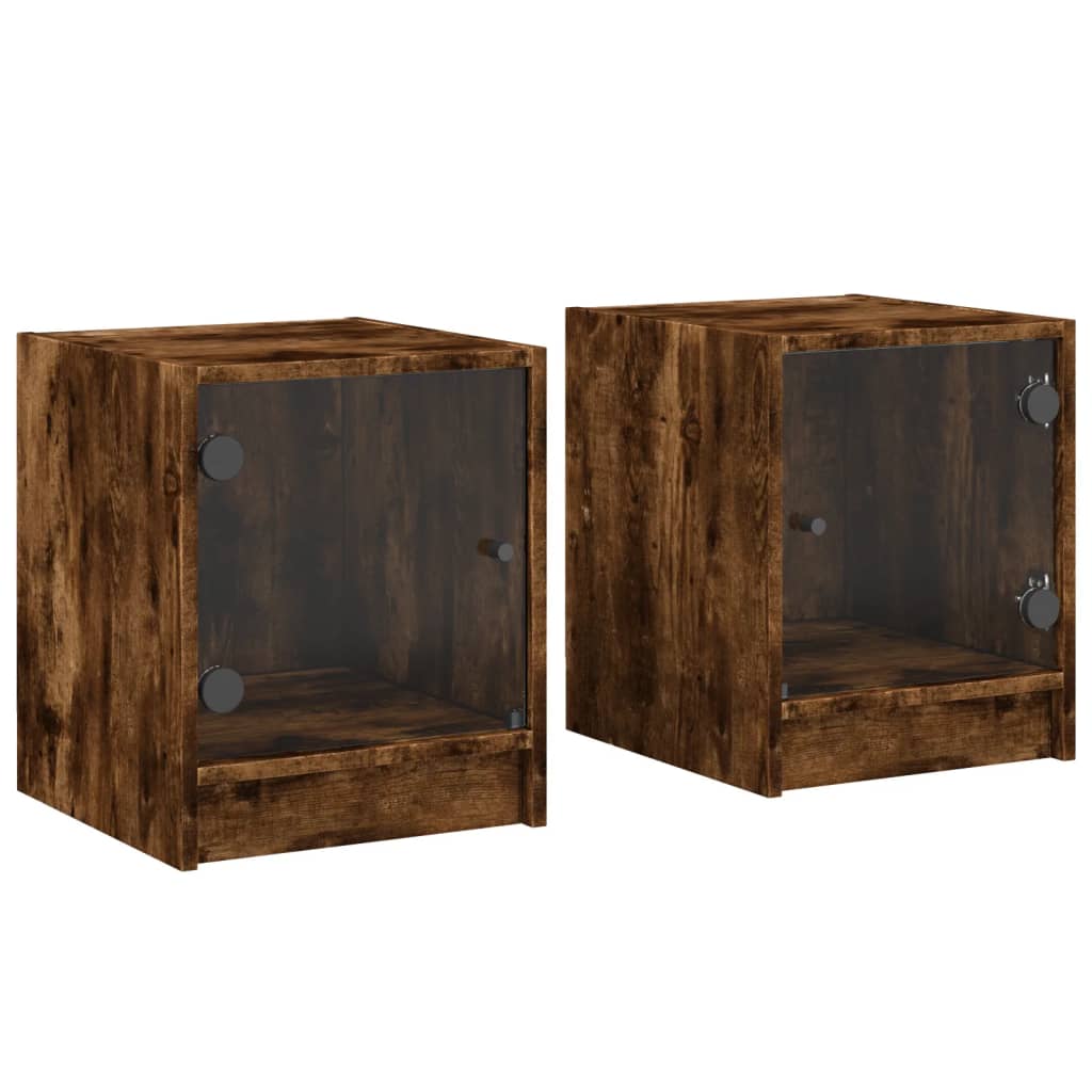 Tables de chevet et portes vitrées 2 pcs chêne fumé 35x37x42 cm - XIOS