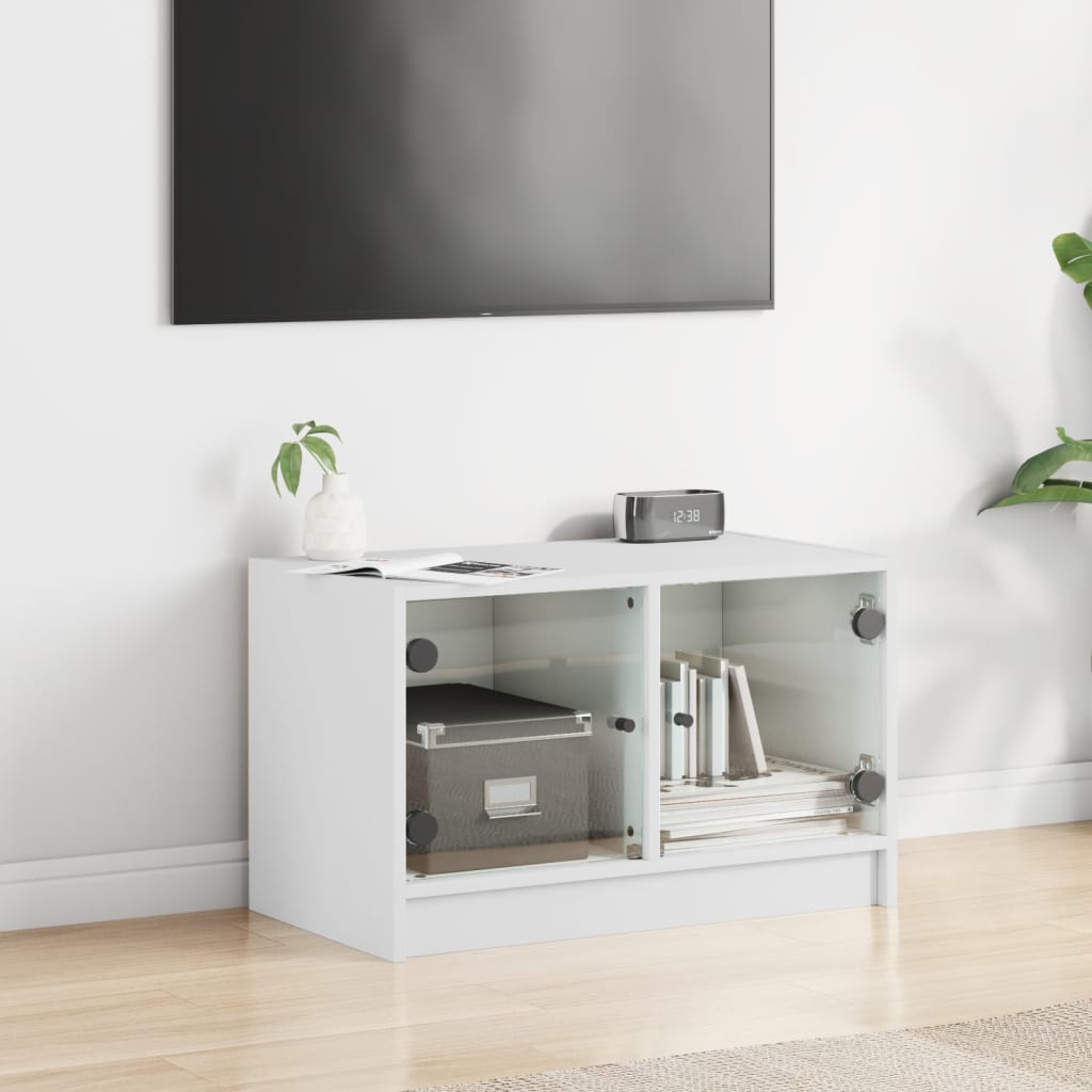 Meuble TV avec portes en verre blanc 68x37x42 cm - XIOS