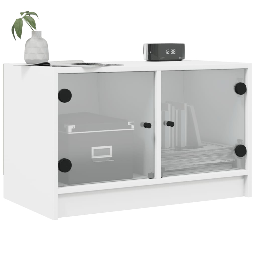 Meuble TV avec portes en verre blanc 68x37x42 cm - XIOS