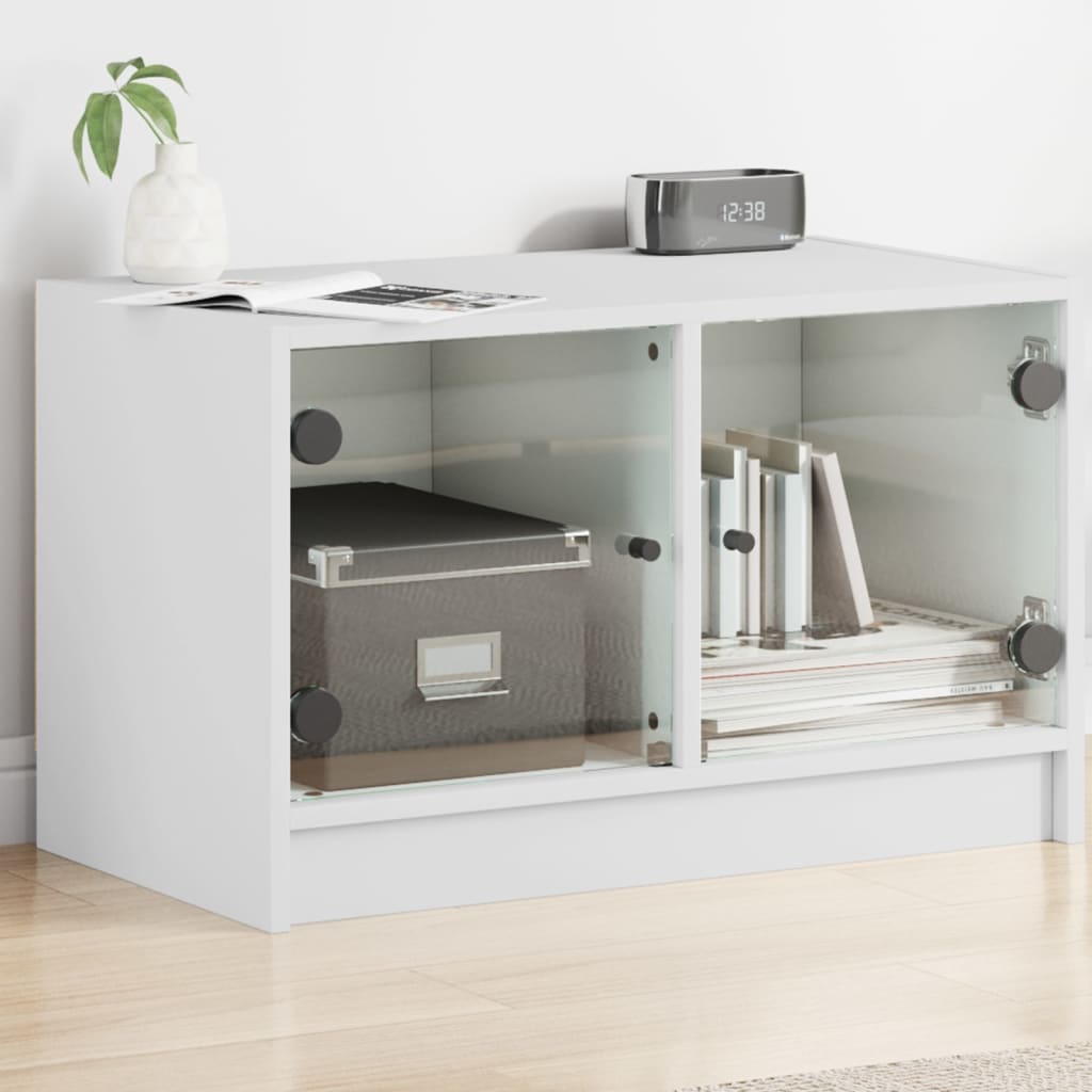 Meuble TV avec portes en verre blanc 68x37x42 cm - XIOS