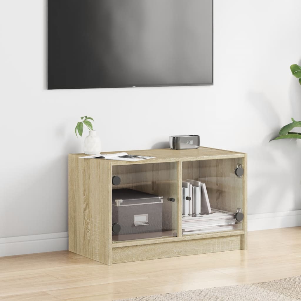 Meuble TV avec portes en verre chêne sonoma 68x37x42 cm - XIOS