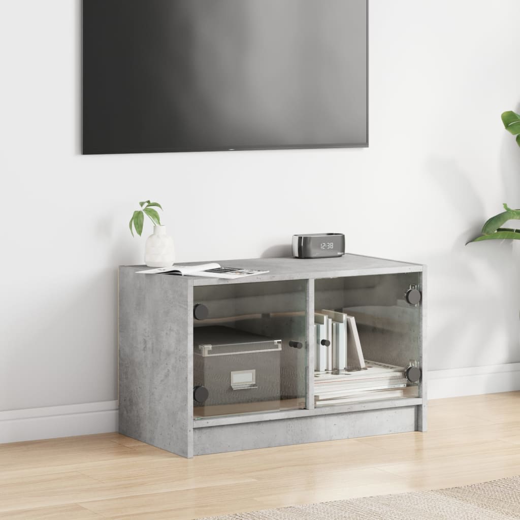 Meuble TV avec portes en verre gris béton 68x37x42 cm - XIOS