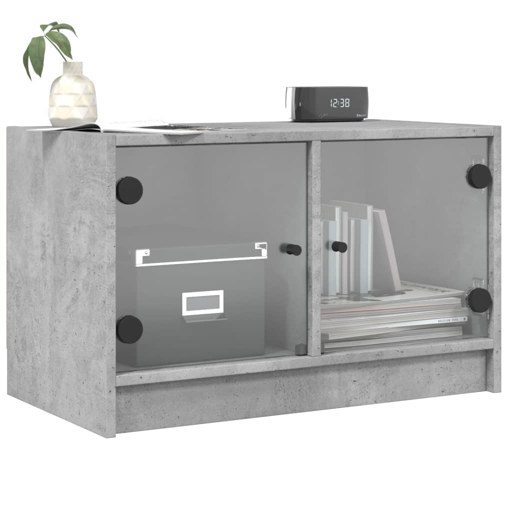 Meuble TV avec portes en verre gris béton 68x37x42 cm - XIOS