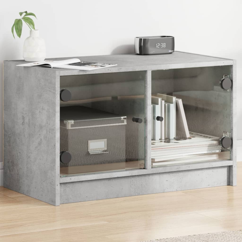 Meuble TV avec portes en verre gris béton 68x37x42 cm - XIOS