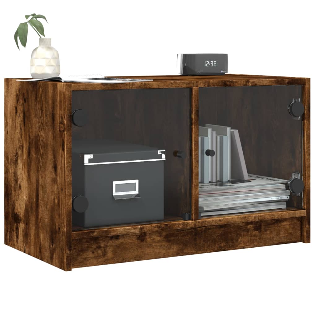 Meuble TV avec portes en verre chêne fumé 68x37x42 cm - XIOS
