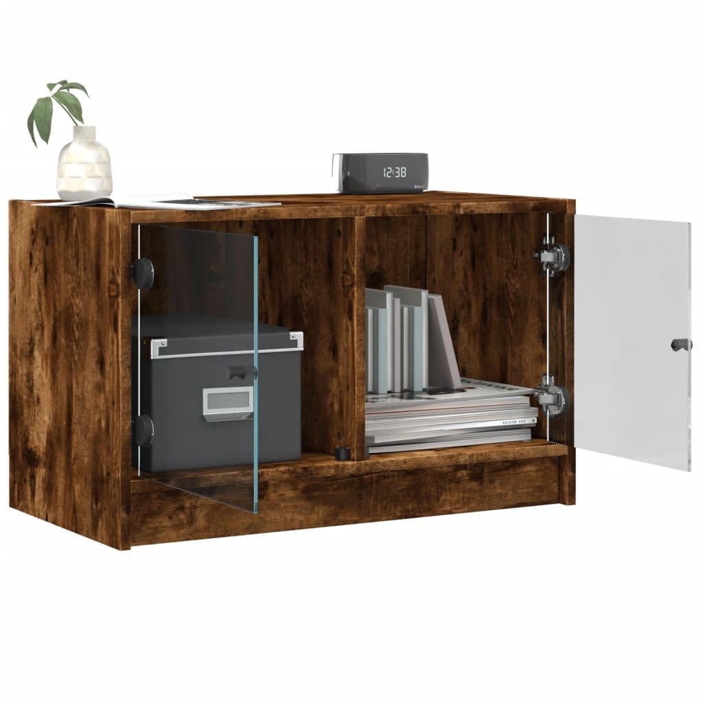 Meuble TV avec portes en verre chêne fumé 68x37x42 cm - XIOS