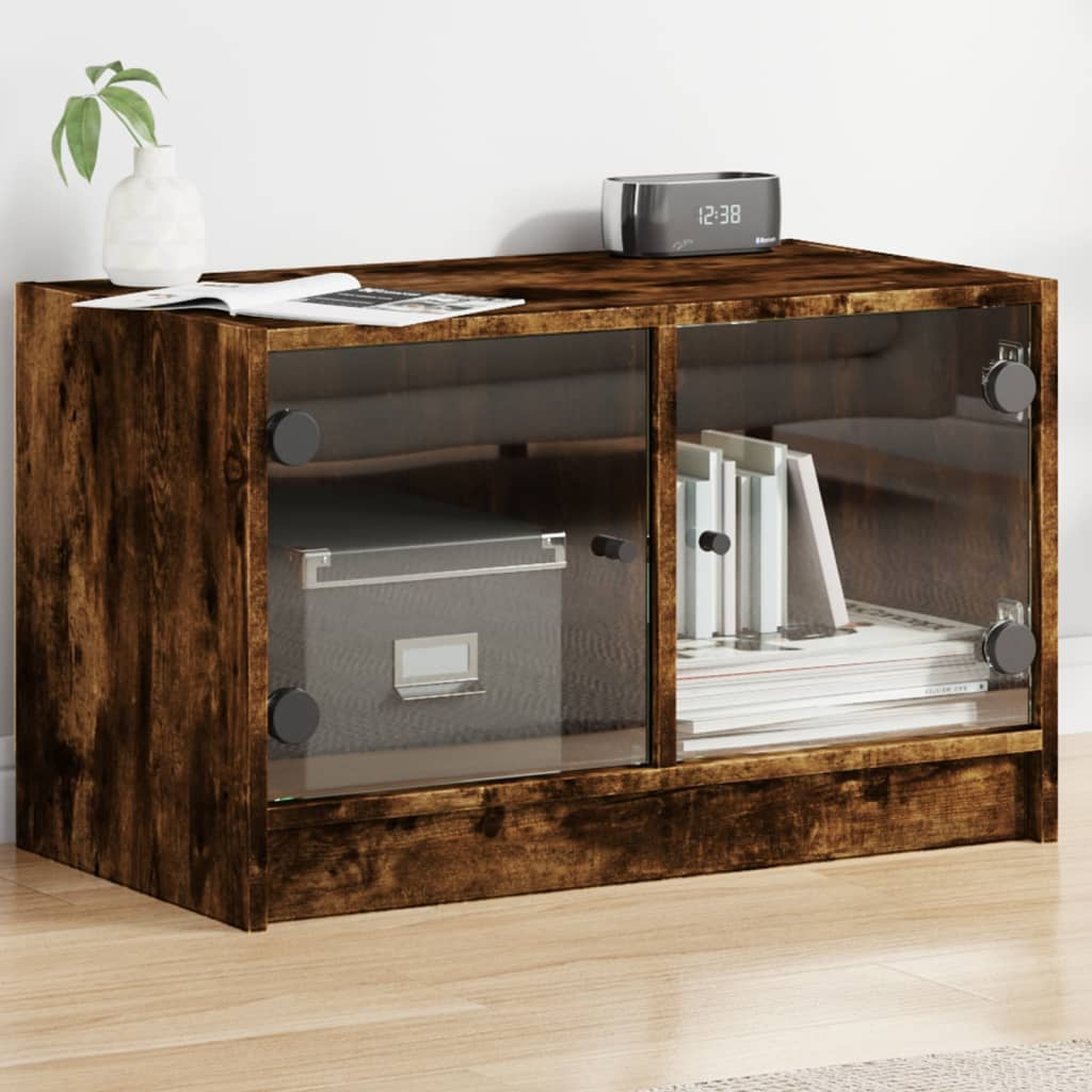 Meuble TV avec portes en verre chêne fumé 68x37x42 cm - XIOS