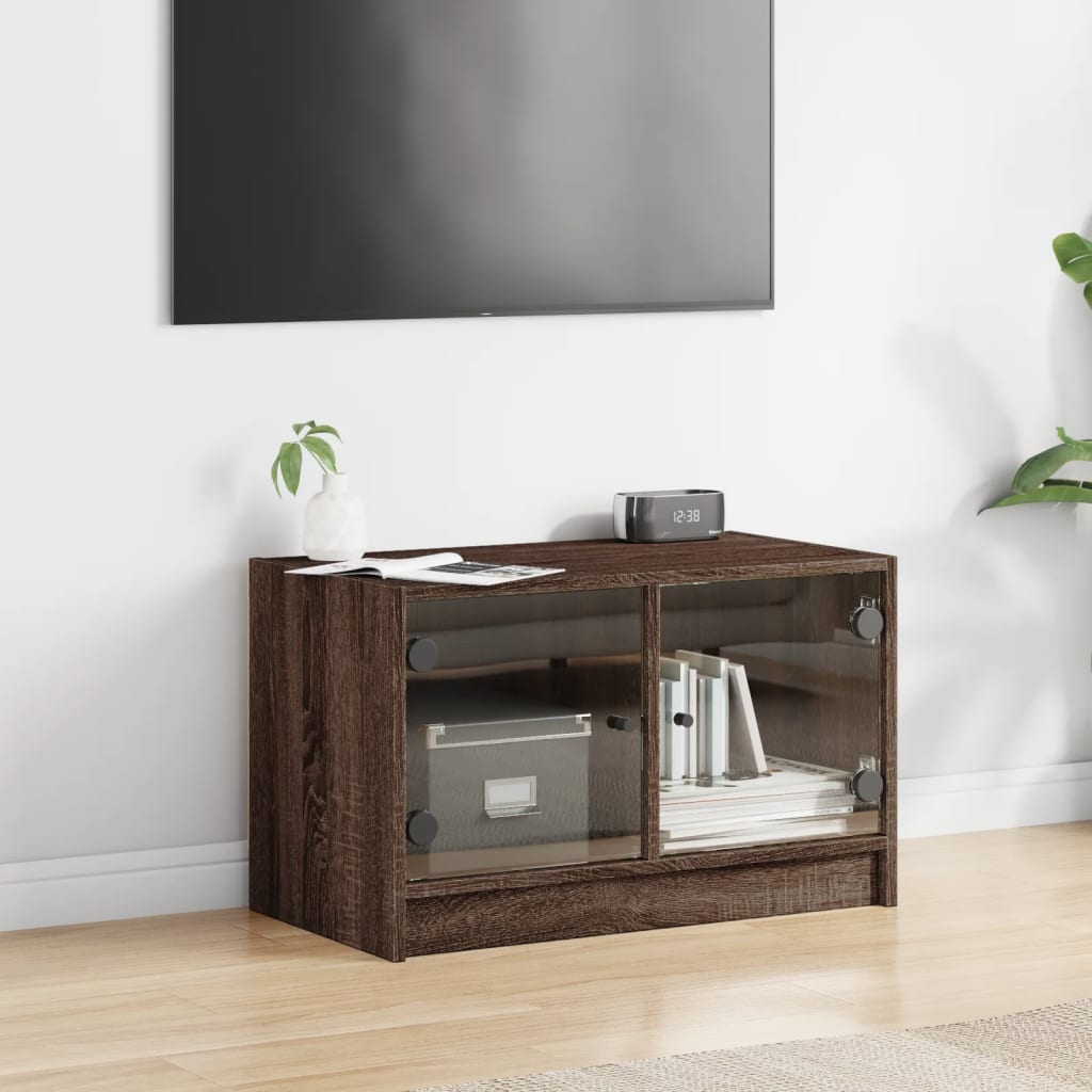Meuble TV avec portes en verre chêne marron 68x37x42 cm - XIOS