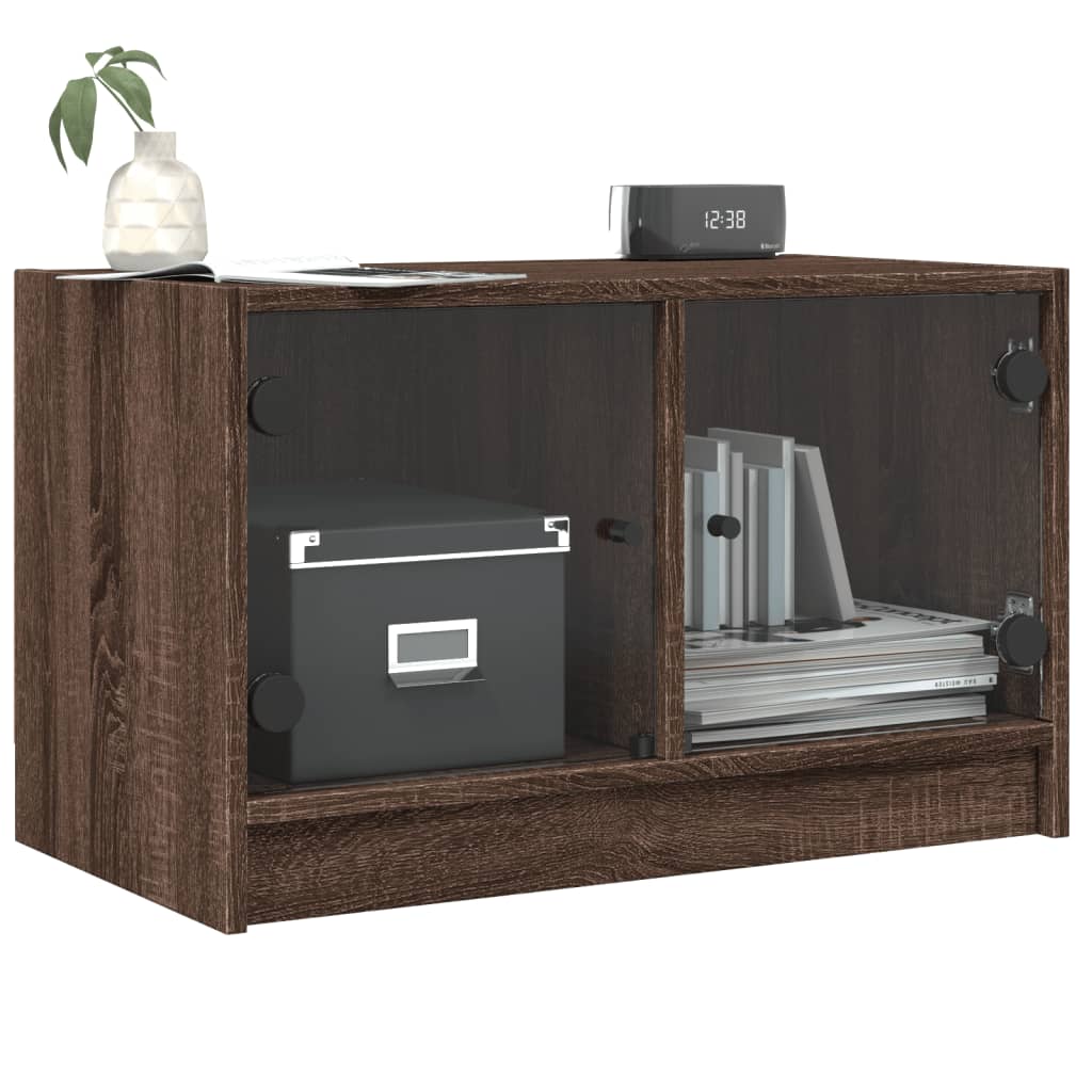 Meuble TV avec portes en verre chêne marron 68x37x42 cm - XIOS