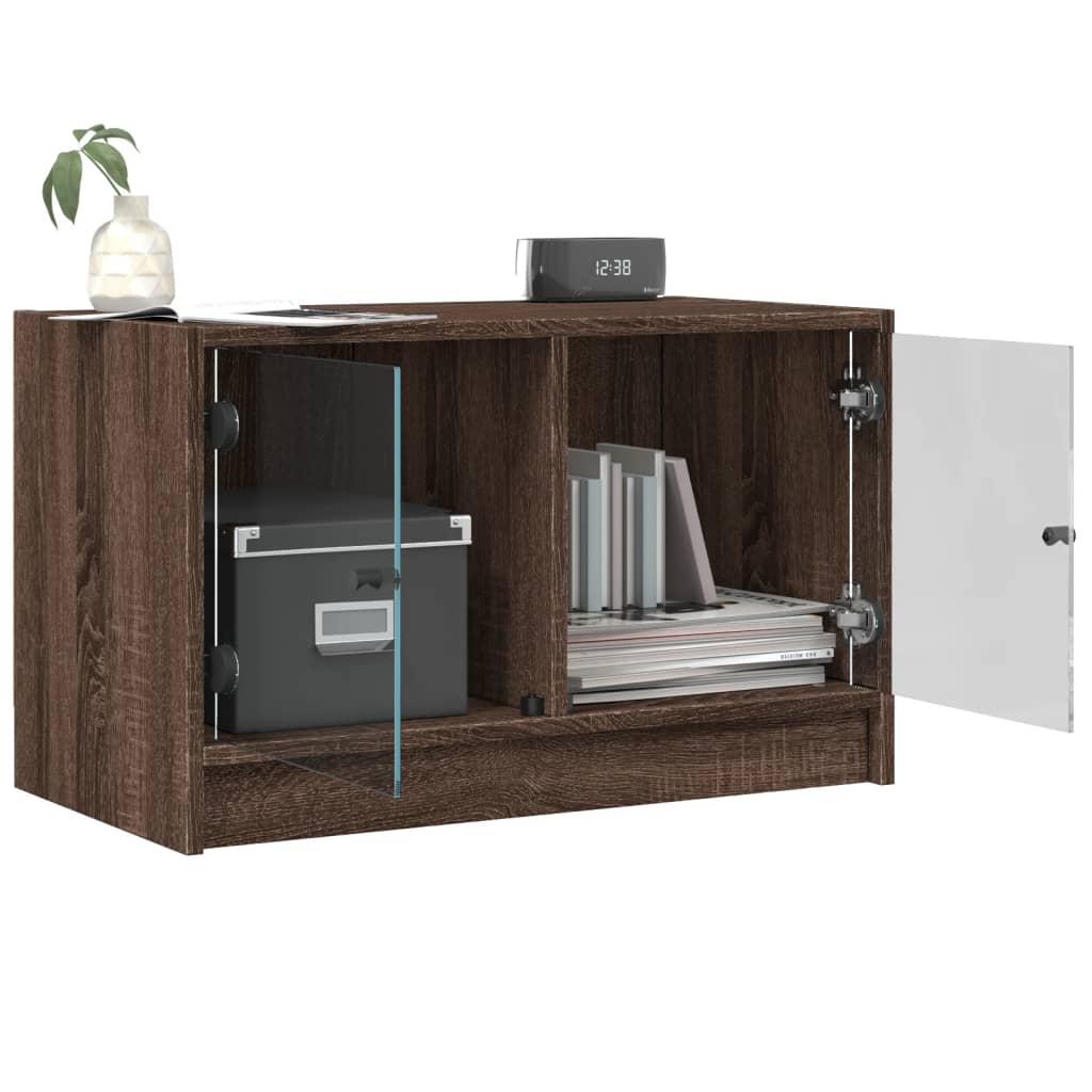 Meuble TV avec portes en verre chêne marron 68x37x42 cm - XIOS