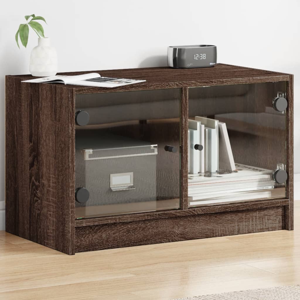 Meuble TV avec portes en verre chêne marron 68x37x42 cm - XIOS