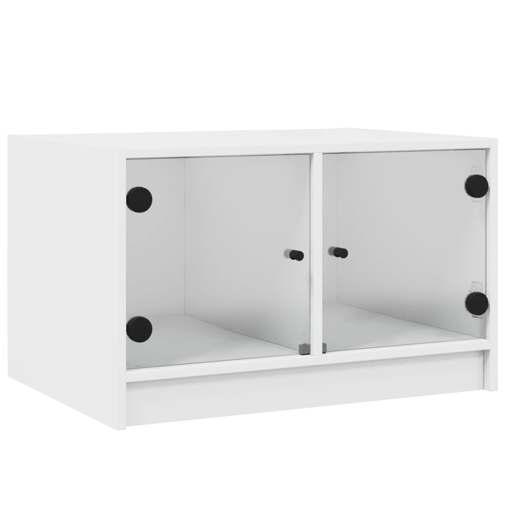 Table basse avec portes en verre blanc 68x50x42 cm - XIOS