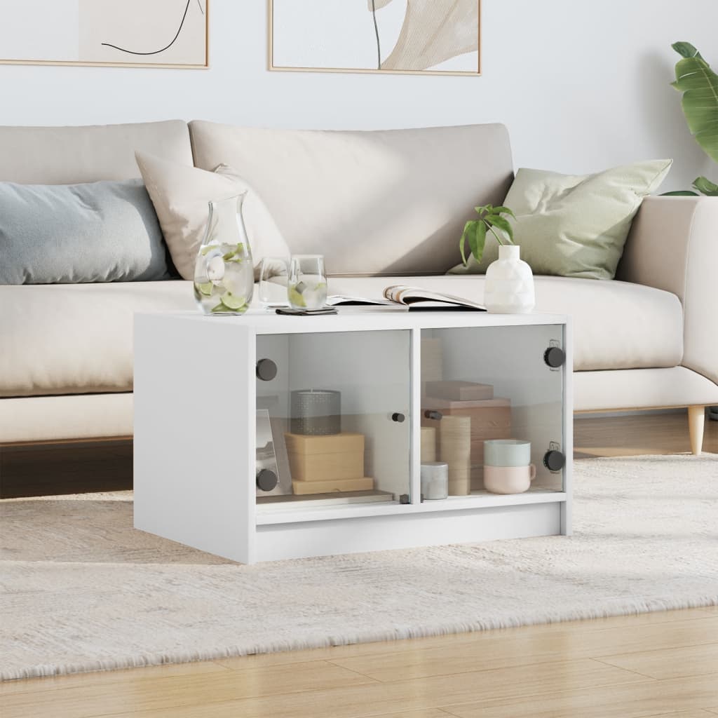 Table basse avec portes en verre blanc 68x50x42 cm - XIOS