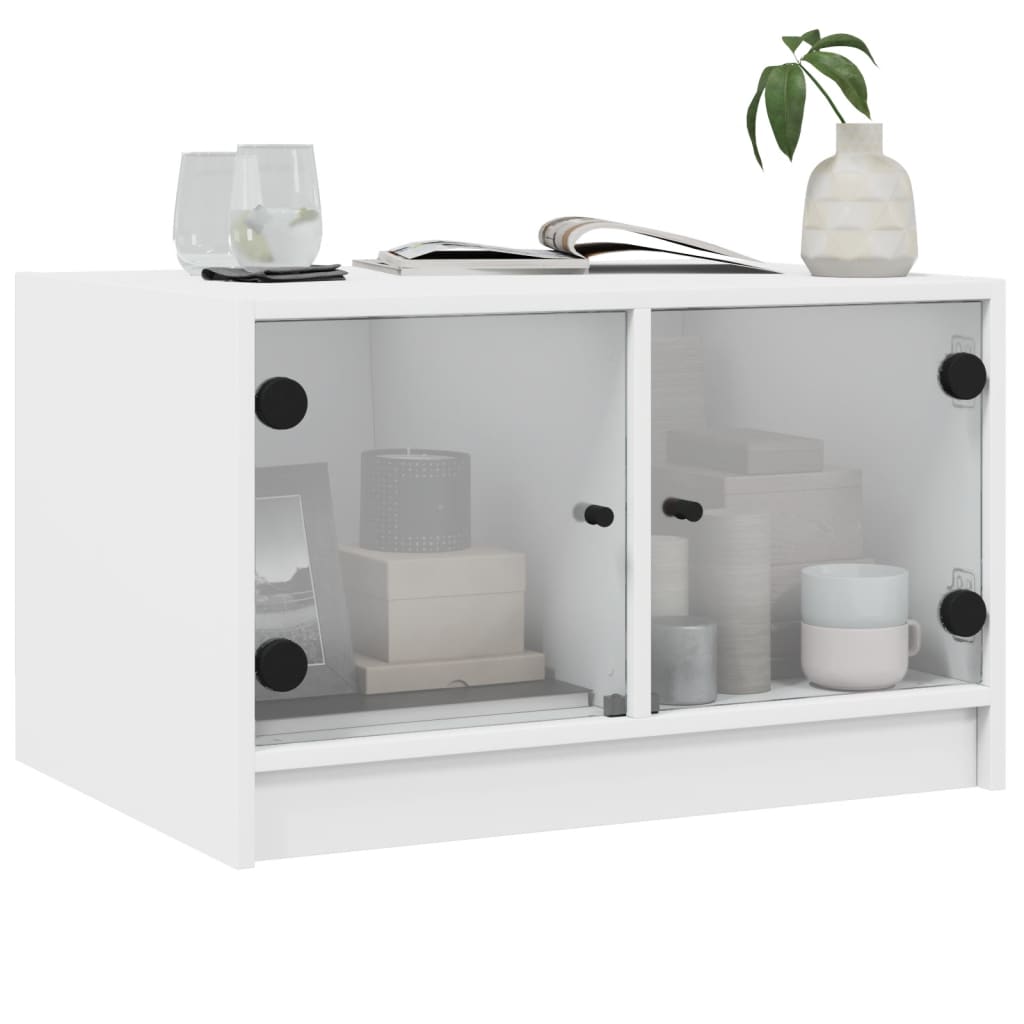 Table basse avec portes en verre blanc 68x50x42 cm - XIOS