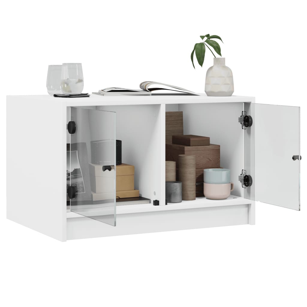 Table basse avec portes en verre blanc 68x50x42 cm - XIOS