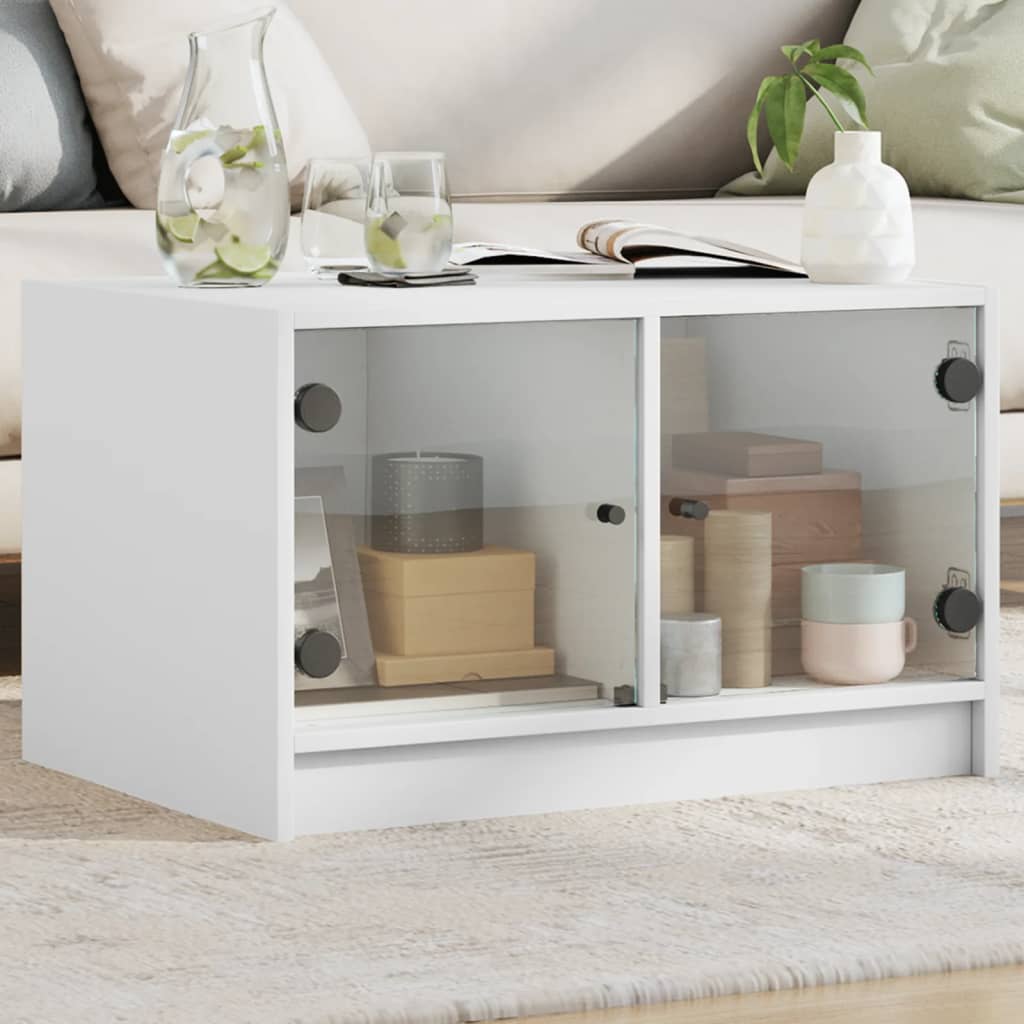 Table basse avec portes en verre blanc 68x50x42 cm - XIOS