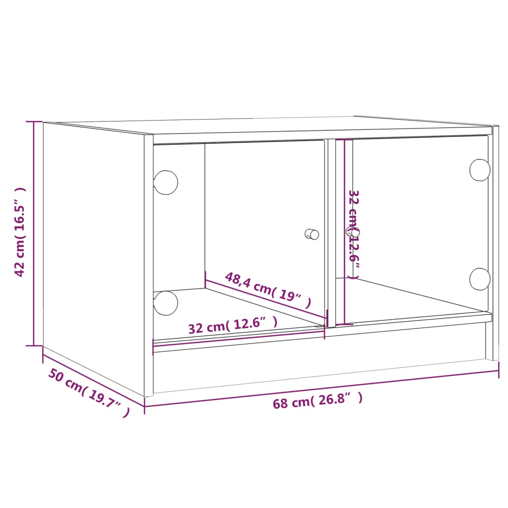Table basse avec portes en verre noir 68x50x42 cm - XIOS
