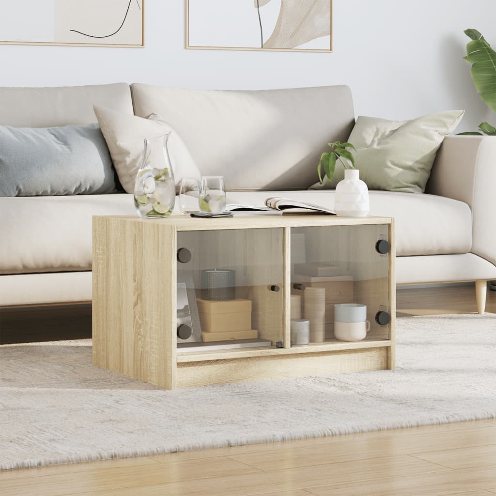Table basse avec portes en verre chêne sonoma 68x50x42 cm - XIOS