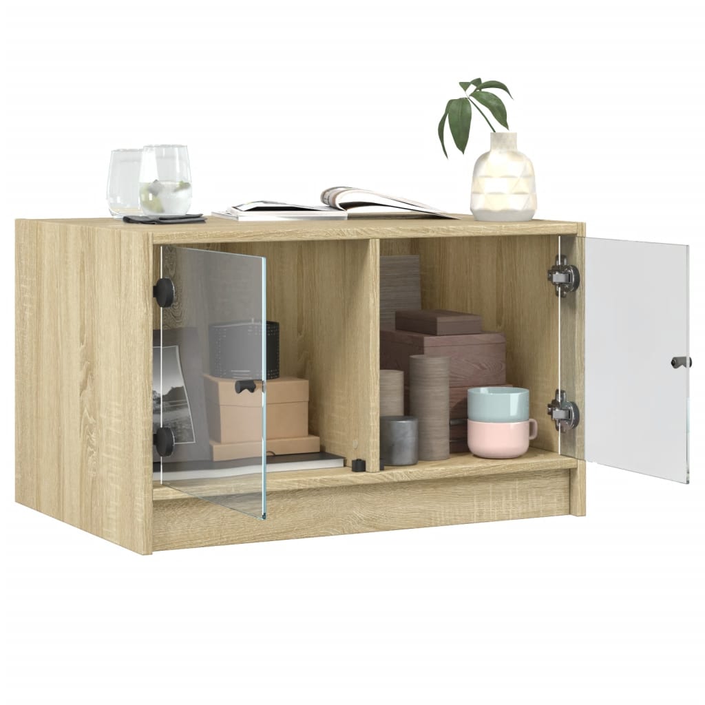 Table basse avec portes en verre chêne sonoma 68x50x42 cm - XIOS