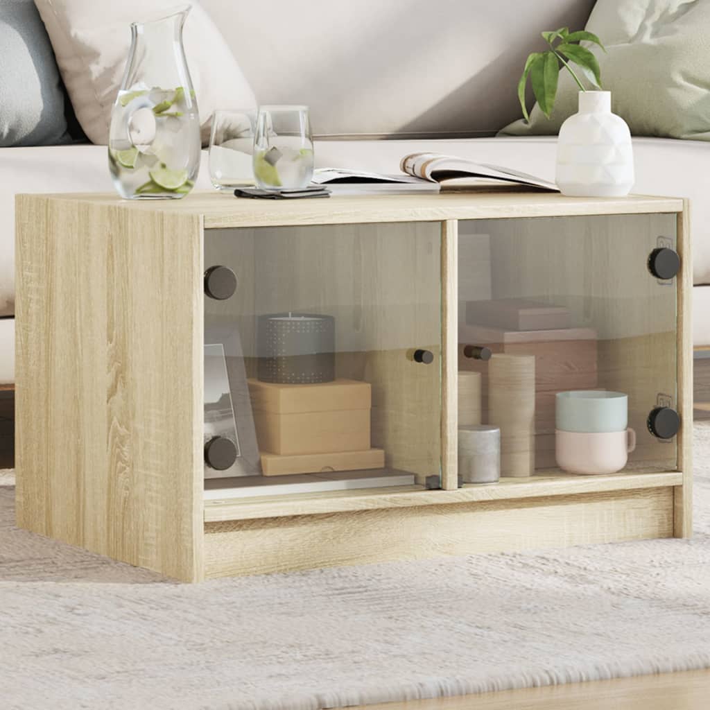 Table basse avec portes en verre chêne sonoma 68x50x42 cm - XIOS