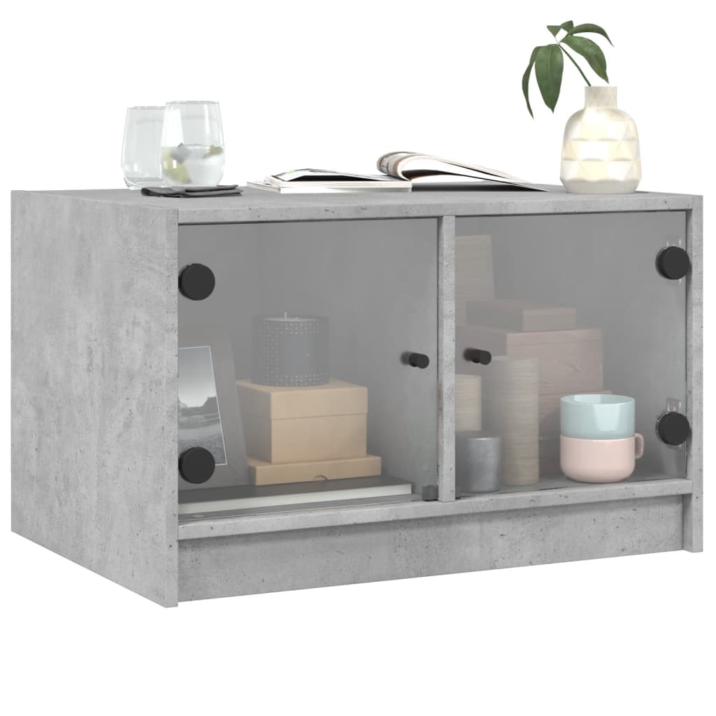 Table basse avec portes en verre gris béton 68x50x42 cm - XIOS