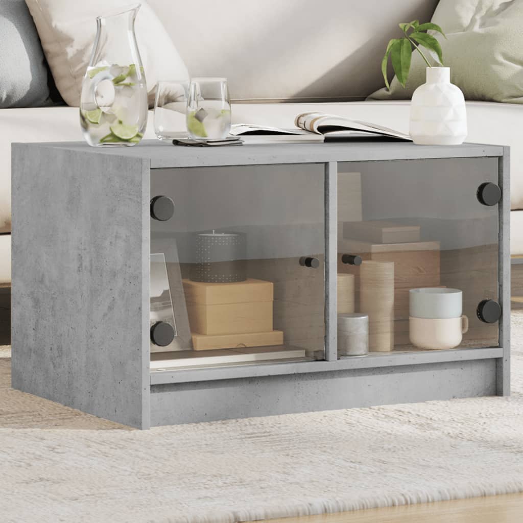 Table basse avec portes en verre gris béton 68x50x42 cm - XIOS