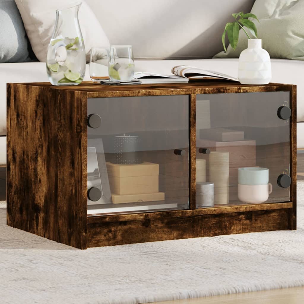 Table basse avec portes en verre chêne fumé 68x50x42 cm - XIOS