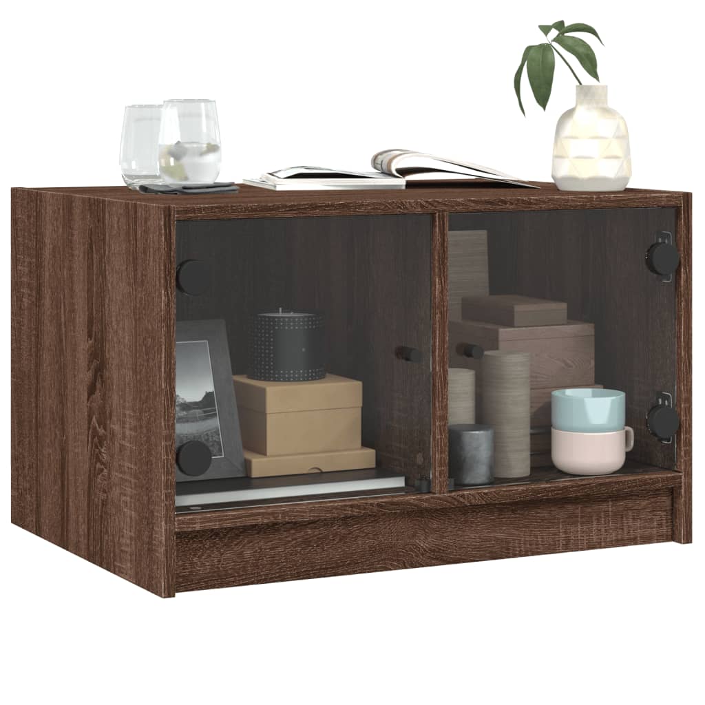 Table basse avec portes en verre chêne marron 68x50x42 cm - XIOS