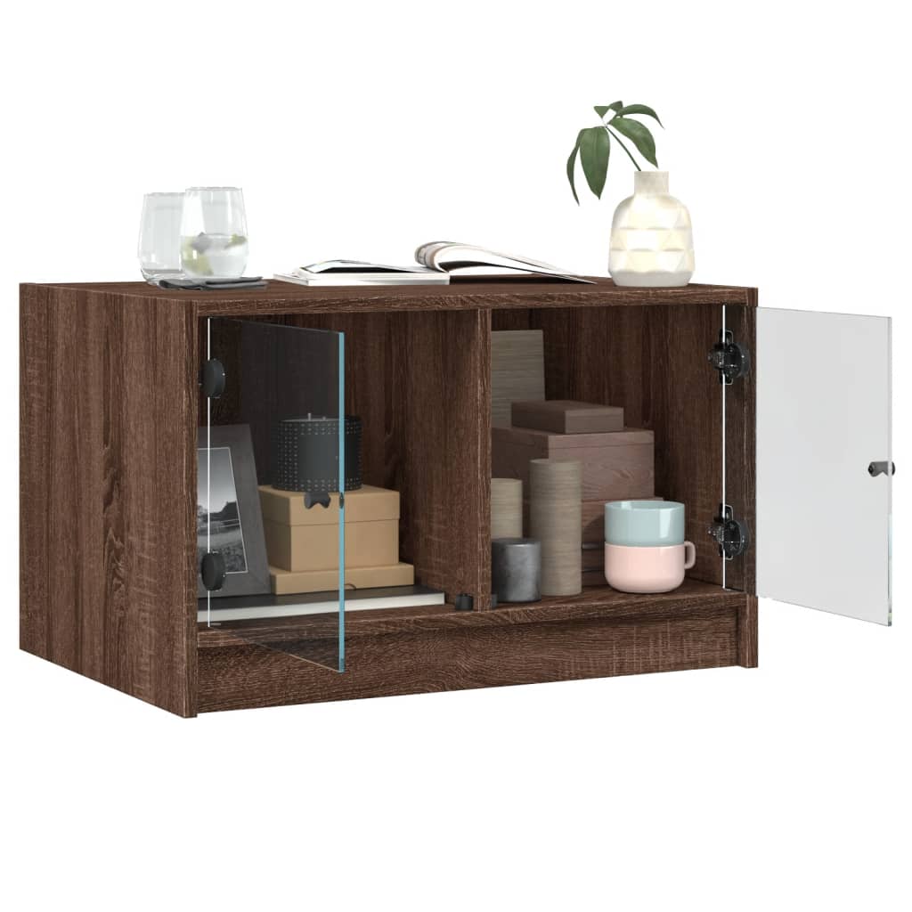 Table basse avec portes en verre chêne marron 68x50x42 cm - XIOS
