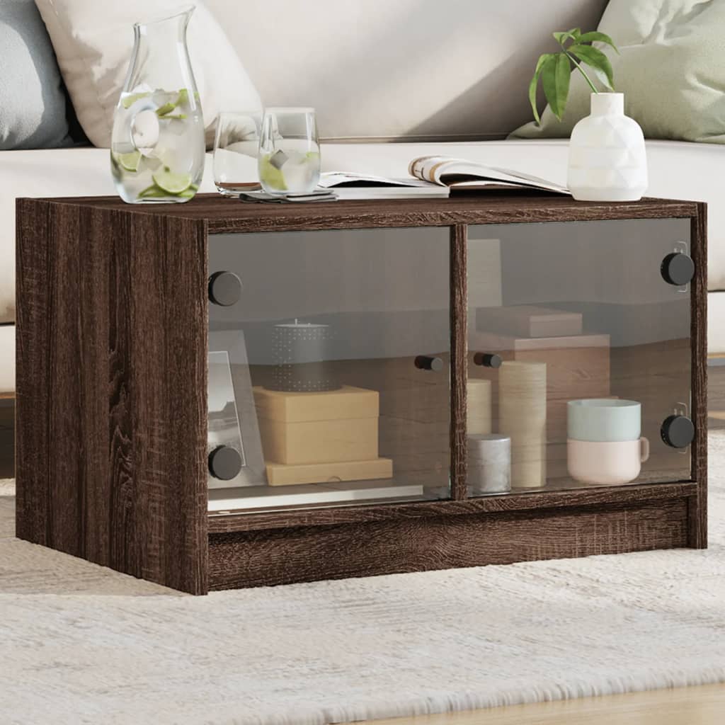 Table basse avec portes en verre chêne marron 68x50x42 cm - XIOS