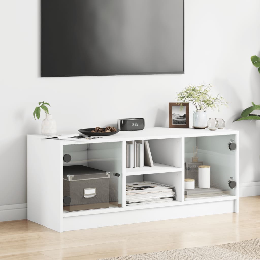 Meuble TV avec portes en verre blanc 102x37x42 cm - XIOS