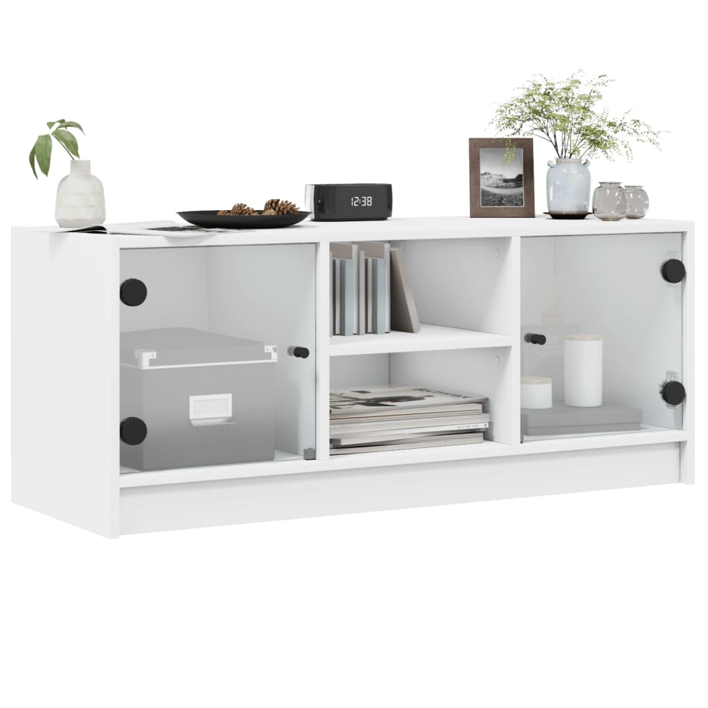 Meuble TV avec portes en verre blanc 102x37x42 cm - XIOS
