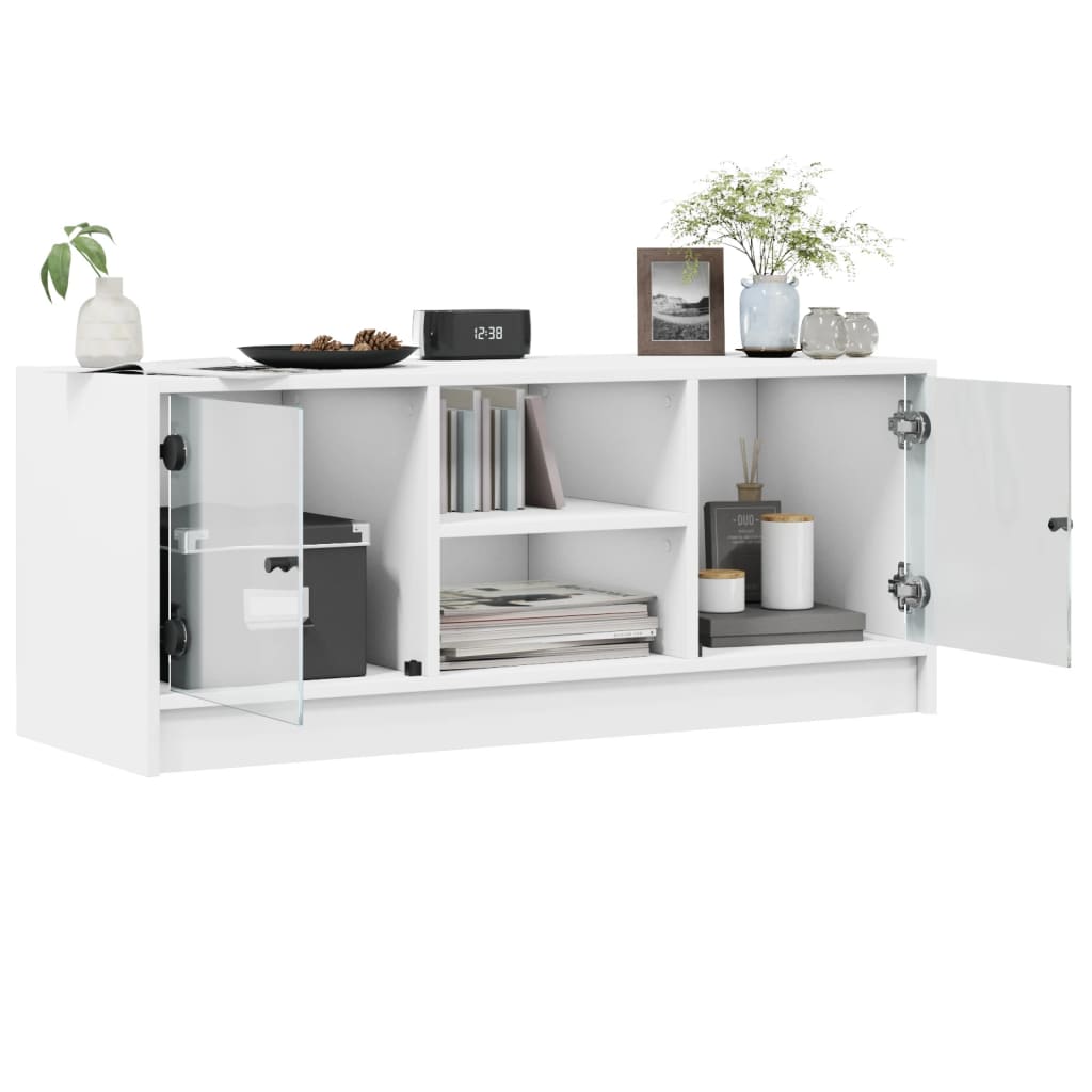 Meuble TV avec portes en verre blanc 102x37x42 cm - XIOS