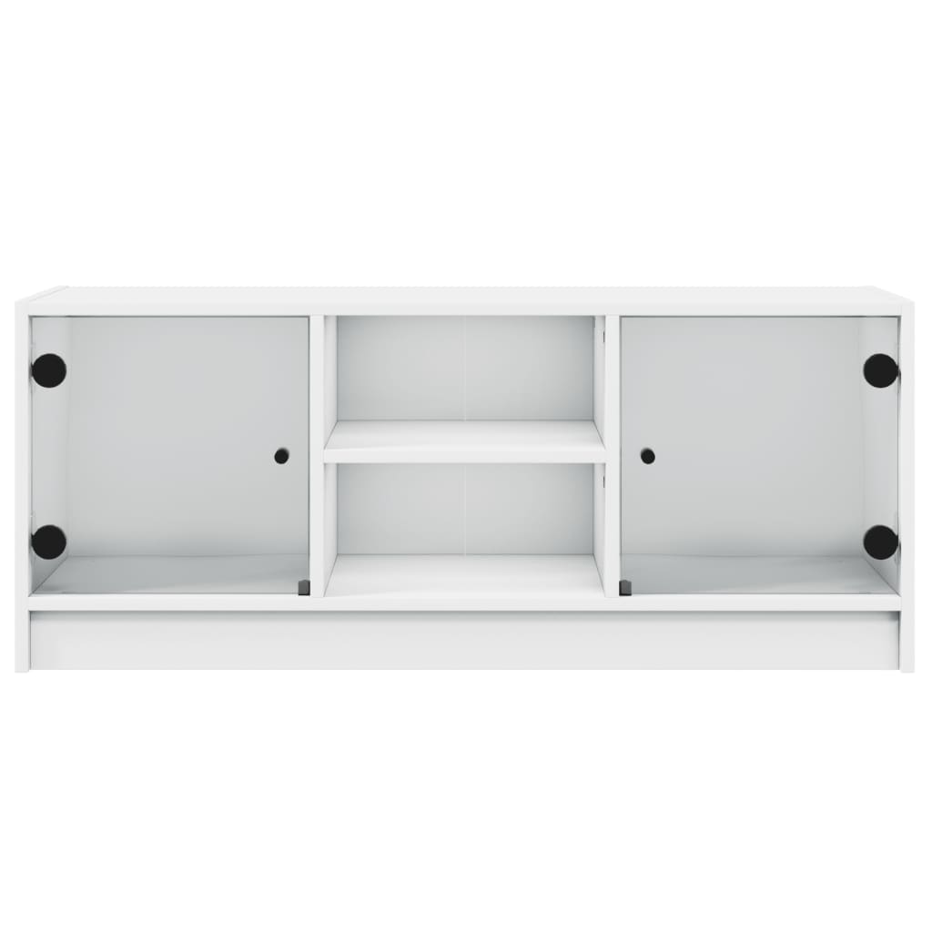 Meuble TV avec portes en verre blanc 102x37x42 cm - XIOS