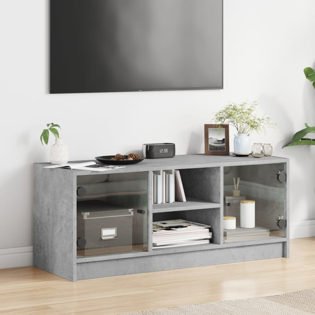 Meuble TV avec portes en verre gris béton 102x37x42 cm - XIOS