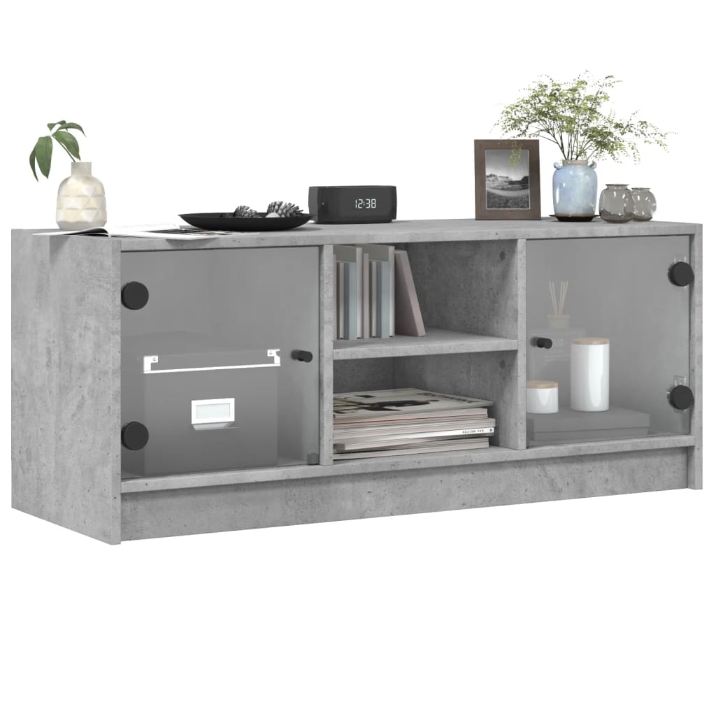 Meuble TV avec portes en verre gris béton 102x37x42 cm - XIOS