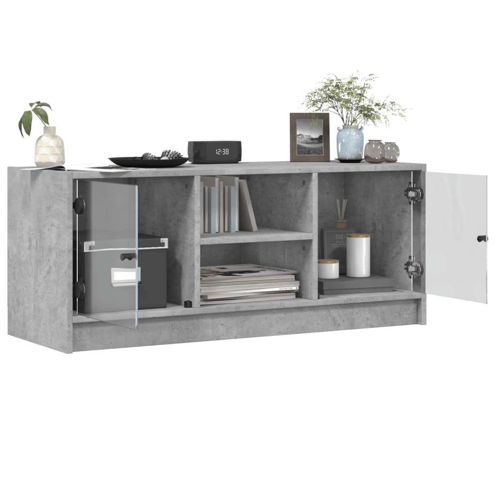 Meuble TV avec portes en verre gris béton 102x37x42 cm - XIOS