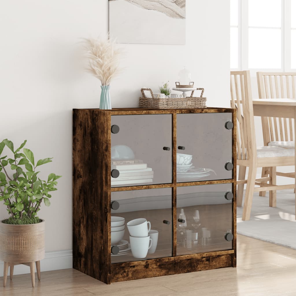 Armoire latérale avec portes en verre chêne fumé 68x37x75,5 cm - XIOS