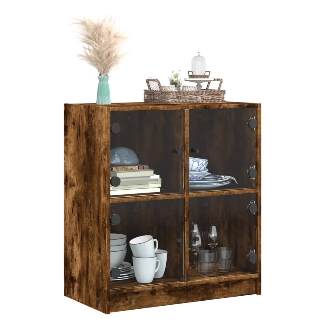 Armoire latérale avec portes en verre chêne fumé 68x37x75,5 cm - XIOS