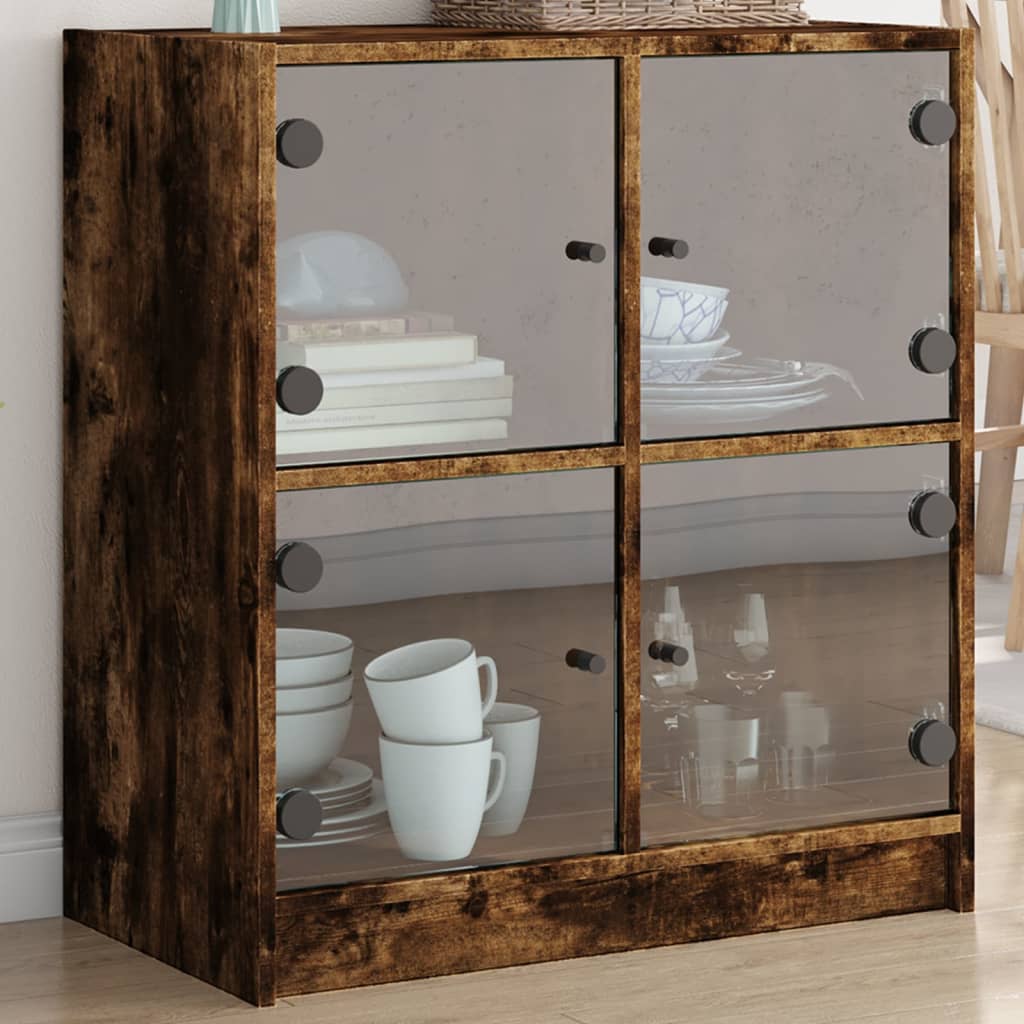 Armoire latérale avec portes en verre chêne fumé 68x37x75,5 cm - XIOS