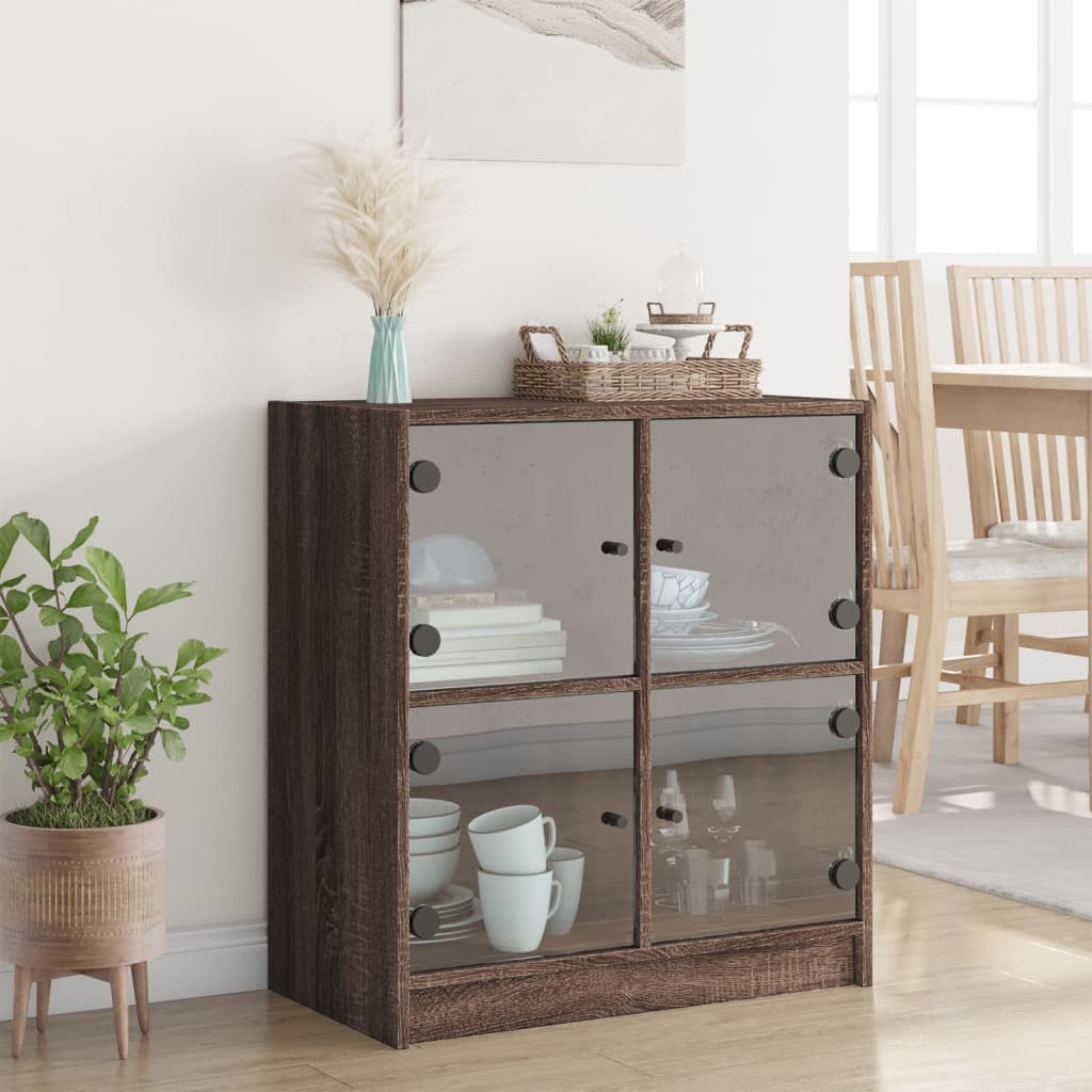Armoire latérale avec portes en verre chêne marron 68x37x75,5cm - XIOS