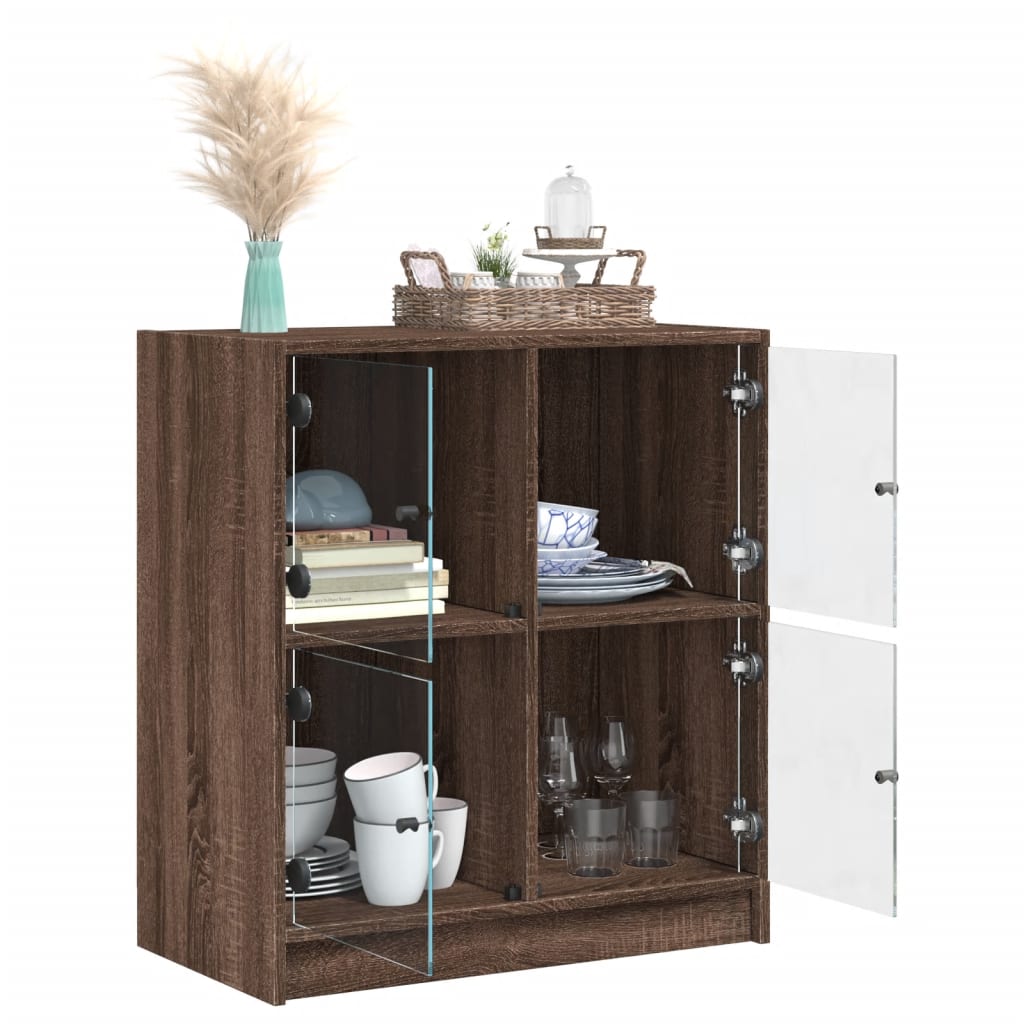 Armoire latérale avec portes en verre chêne marron 68x37x75,5cm - XIOS