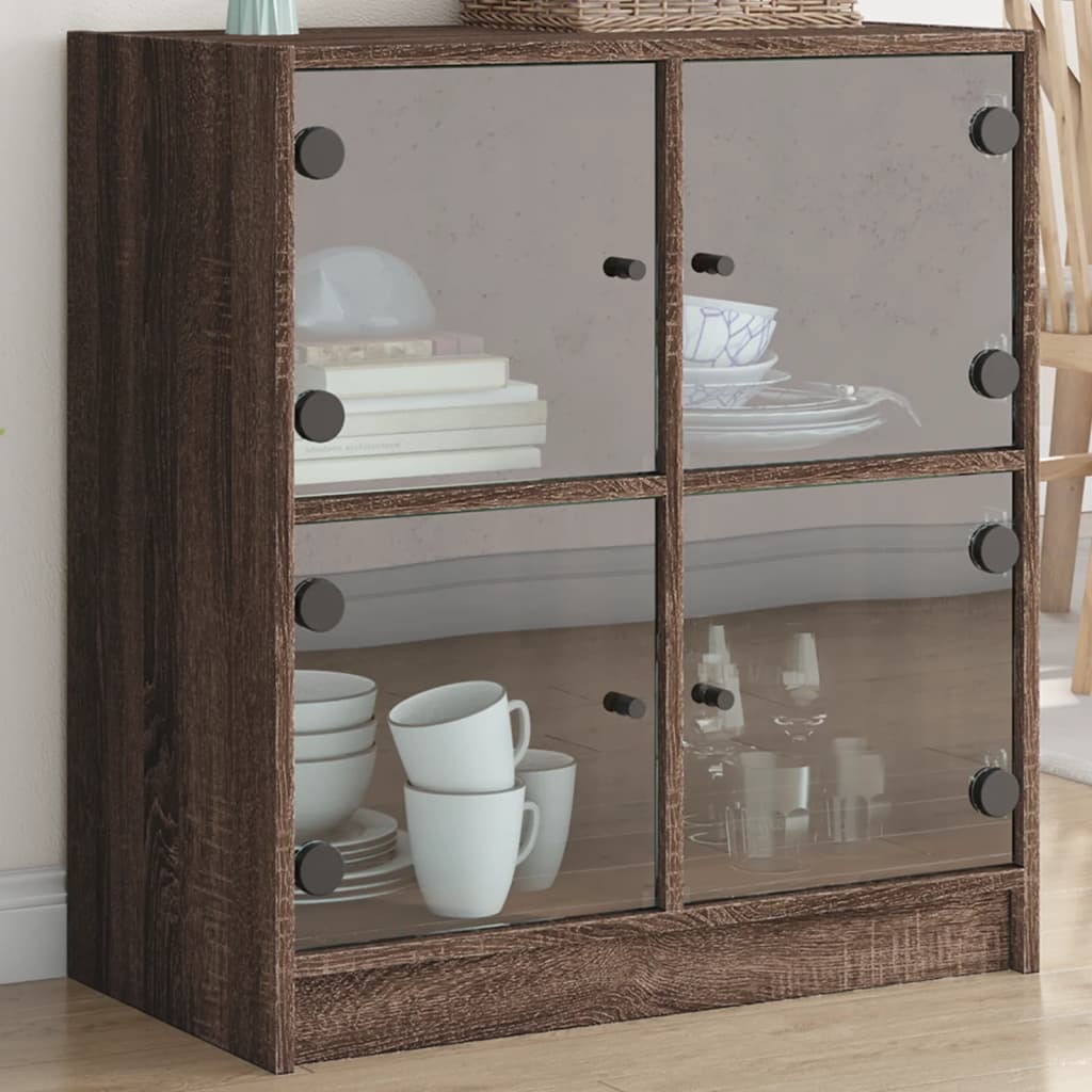 Armoire latérale avec portes en verre chêne marron 68x37x75,5cm - XIOS