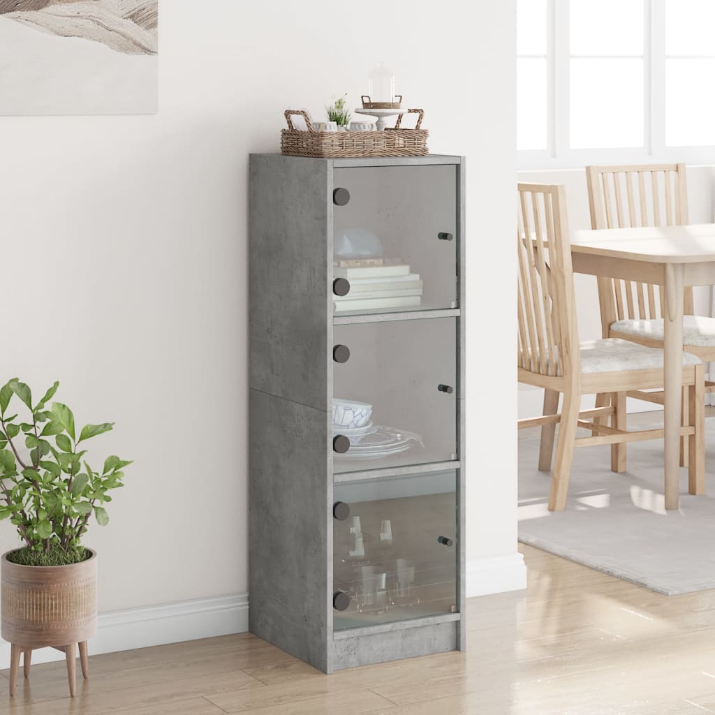 Buffet avec portes en verre gris béton 35x37x109 cm - XIOS