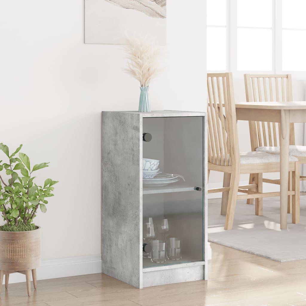Armoire latérale avec portes en verre gris béton 35x37x75,5 cm - XIOS