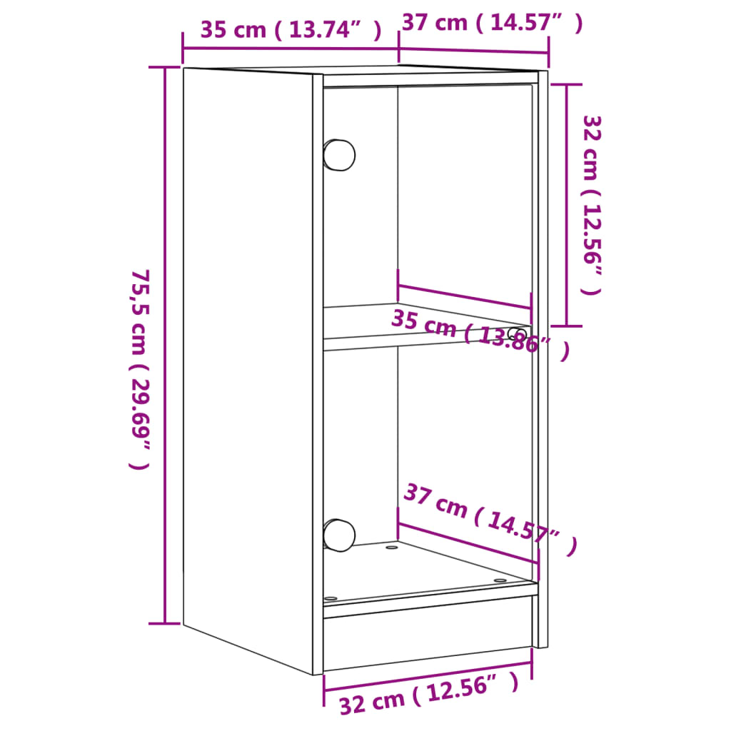 Armoire latérale avec portes en verre gris béton 35x37x75,5 cm - XIOS