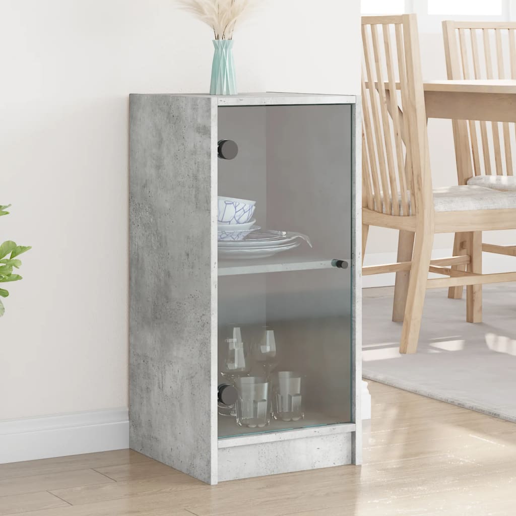 Armoire latérale avec portes en verre gris béton 35x37x75,5 cm - XIOS